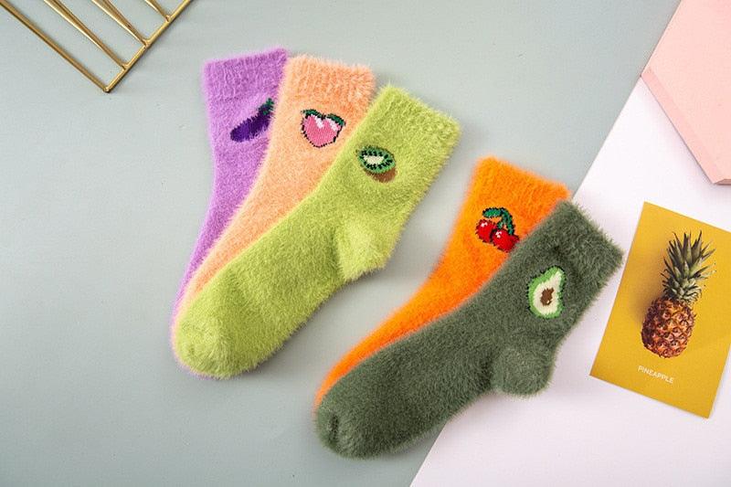 1 pairs Thermal Fluffy Socks Autumn-Winter New Year Socks New Fashion Warm Avocado Cherry Eggplant Socks Warm Ankle Socks Winter Socks For Men And Women Stevvex