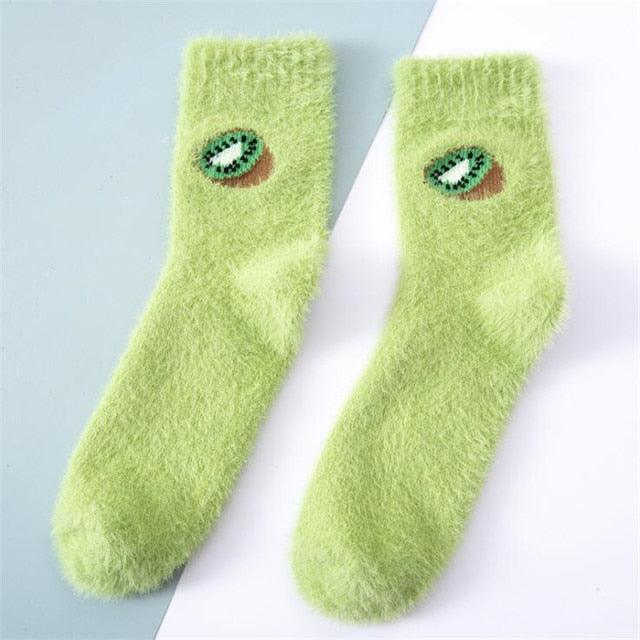 1 pairs Thermal Fluffy Socks Autumn-Winter New Year Socks New Fashion Warm Avocado Cherry Eggplant Socks Warm Ankle Socks Winter Socks For Men And Women Stevvex