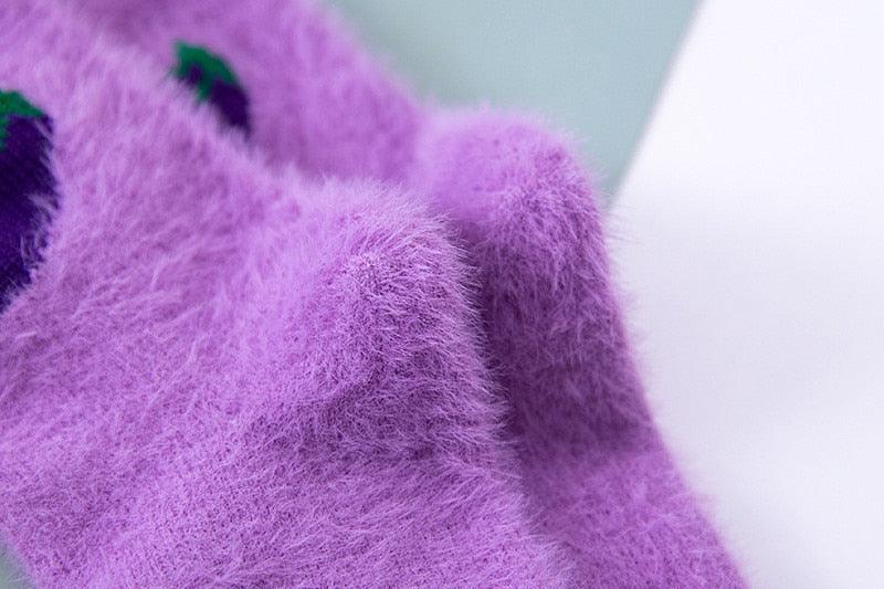 1 pairs Thermal Fluffy Socks Autumn-Winter New Year Socks New Fashion Warm Avocado Cherry Eggplant Socks Warm Ankle Socks Winter Socks For Men And Women Stevvex