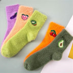 1 pairs Thermal Fluffy Socks Autumn-Winter New Year Socks New Fashion Warm Avocado Cherry Eggplant Socks Warm Ankle Socks Winter Socks For Men And Women Stevvex