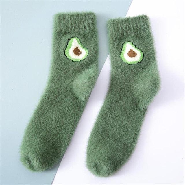 1 pairs Thermal Fluffy Socks Autumn-Winter New Year Socks New Fashion Warm Avocado Cherry Eggplant Socks Warm Ankle Socks Winter Socks For Men And Women Stevvex