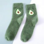 1 pairs Thermal Fluffy Socks Autumn-Winter New Year Socks New Fashion Warm Avocado Cherry Eggplant Socks Warm Ankle Socks Winter Socks For Men And Women Stevvex