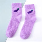 1 pairs Thermal Fluffy Socks Autumn-Winter New Year Socks New Fashion Warm Avocado Cherry Eggplant Socks Warm Ankle Socks Winter Socks For Men And Women Stevvex