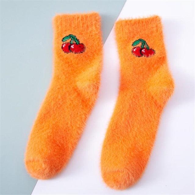 1 pairs Thermal Fluffy Socks Autumn-Winter New Year Socks New Fashion Warm Avocado Cherry Eggplant Socks Warm Ankle Socks Winter Socks For Men And Women Stevvex