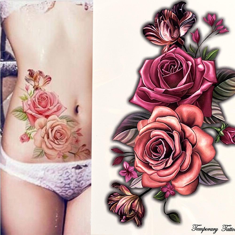 1 Pcs Elegant Temporary Tattoos Stickers Rose Flowers Arm Shoulder Tattoo Waterproof Big Luxury Flower For Womens Stevvex