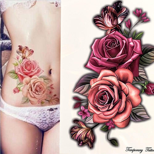 1 Pcs Elegant Temporary Tattoos Stickers Rose Flowers Arm Shoulder Tattoo Waterproof Big Luxury Flower For Womens Stevvex