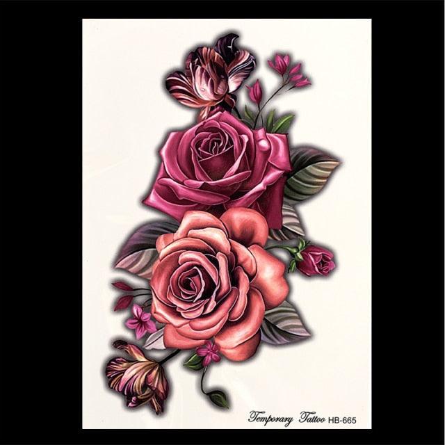 1 Pcs Elegant Temporary Tattoos Stickers Rose Flowers Arm Shoulder Tattoo Waterproof Big Luxury Flower For Womens Stevvex