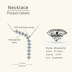 1.7ct Moissanite Necklace And Earrings Set 925 Sterling Silver Y Pendant D BandsCo Straps