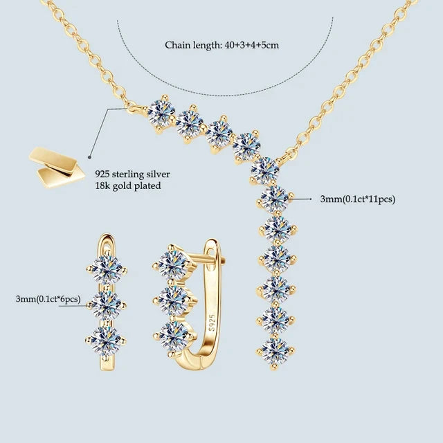 1.7ct Moissanite Necklace And Earrings Set 925 Sterling Silver Y Pendant D BandsCo Straps