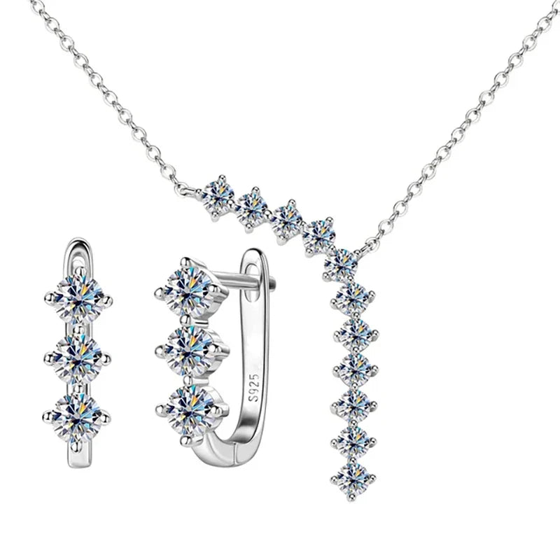 1.7ct Moissanite Necklace And Earrings Set 925 Sterling Silver Y Pendant D BandsCo Straps