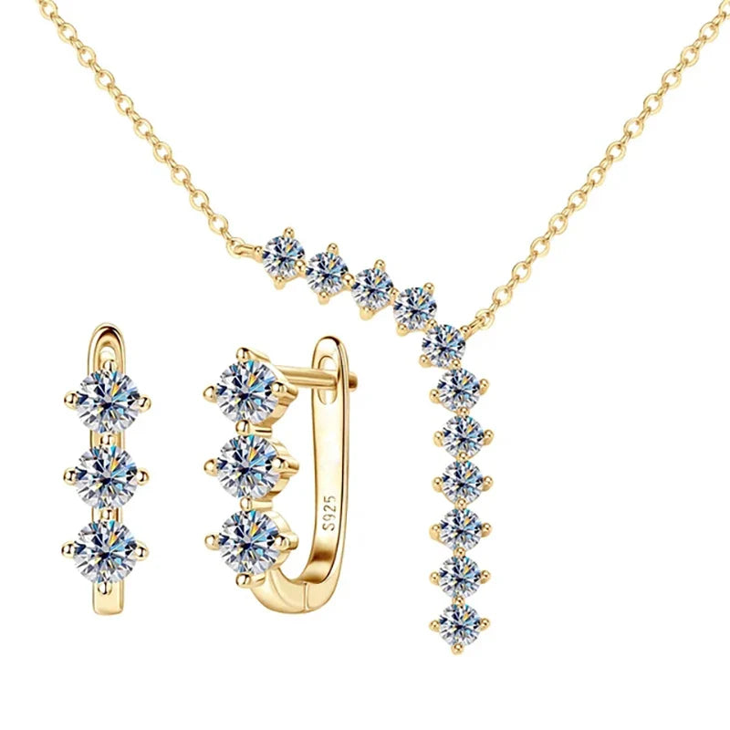 1.7ct Moissanite Necklace And Earrings Set 925 Sterling Silver Y Pendant D BandsCo Straps