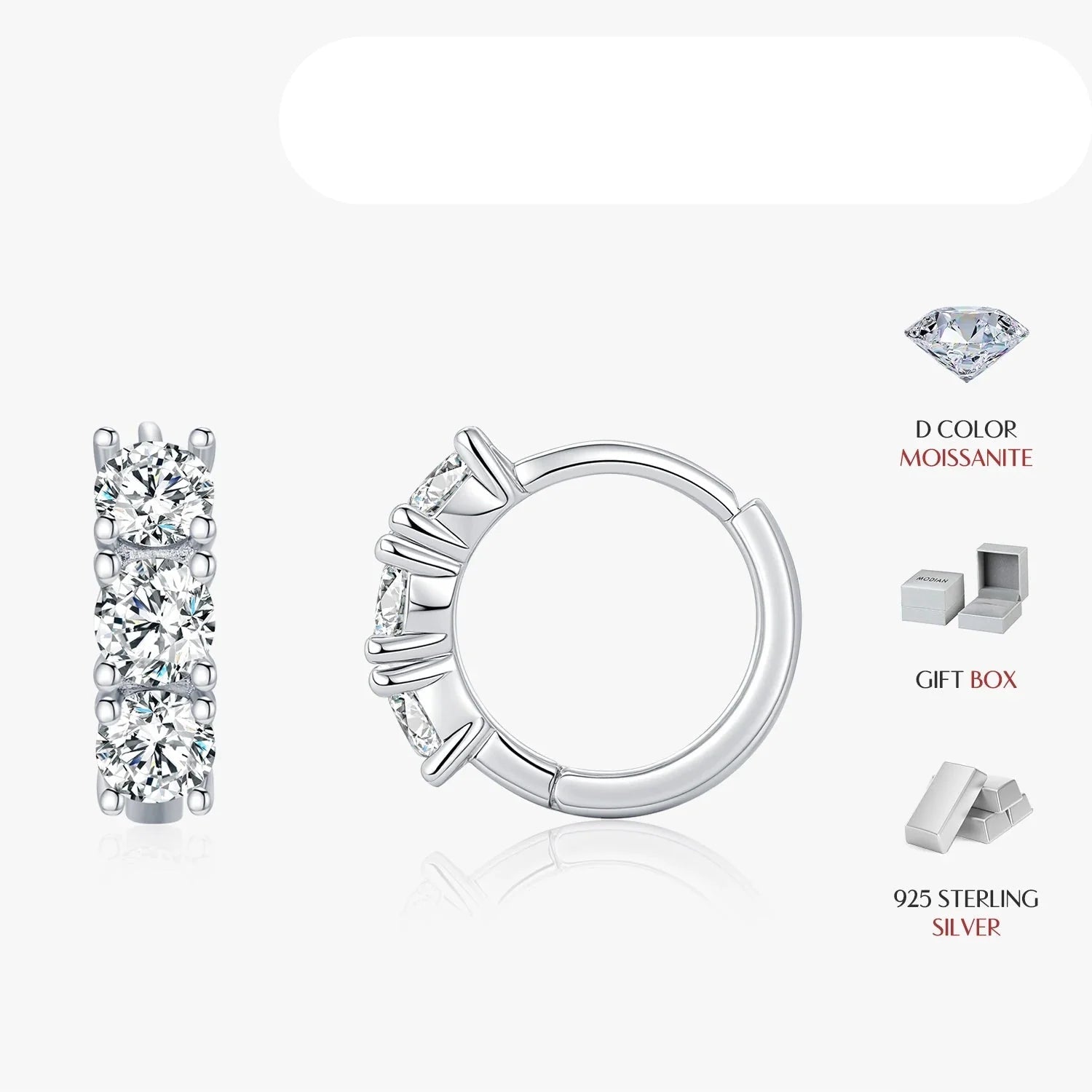 1.8ct High Clarity Moissanite Geometric Hoop Earrings 925 Sterling Silver BandsCo Straps