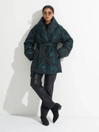 Monochrome Jacquard Down Coat in Vintage Emerald - SJB-DIAMOND ELITES