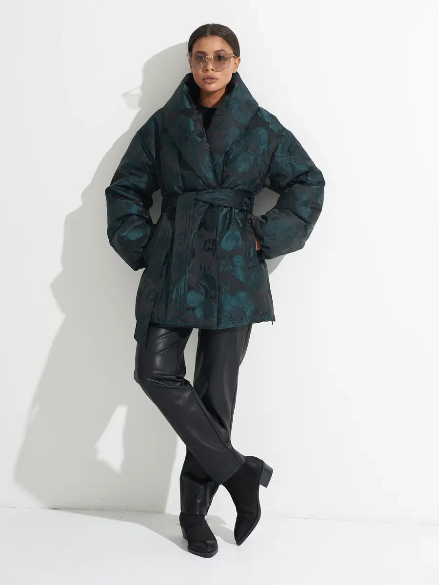 Monochrome Jacquard Down Coat in Vintage Emerald - SJB-DIAMOND ELITES