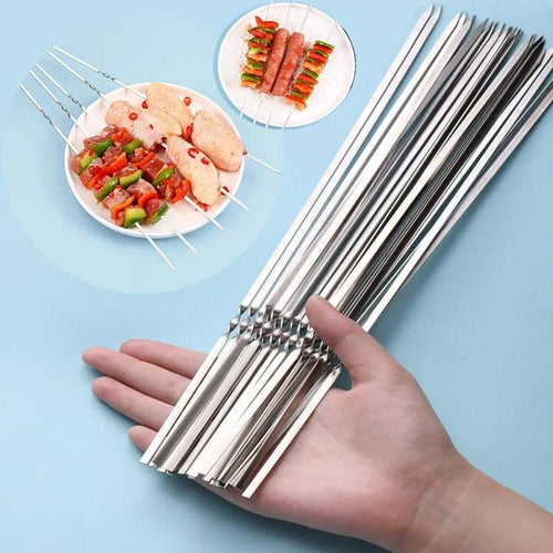 10-20Pcs Stainless Steel Barbecue Skewer Reusable BBQ Skewers Kebab Iron Stick For Outdoor Camping Picnic Tools Cooking Tools Stainless Steel Barbecue Skewers  Durable and Reusable Metal Skewers Stevvex