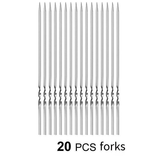 10-20Pcs Stainless Steel Barbecue Skewer Reusable BBQ Skewers Kebab Iron Stick For Outdoor Camping Picnic Tools Cooking Tools Stainless Steel Barbecue Skewers  Durable and Reusable Metal Skewers Stevvex