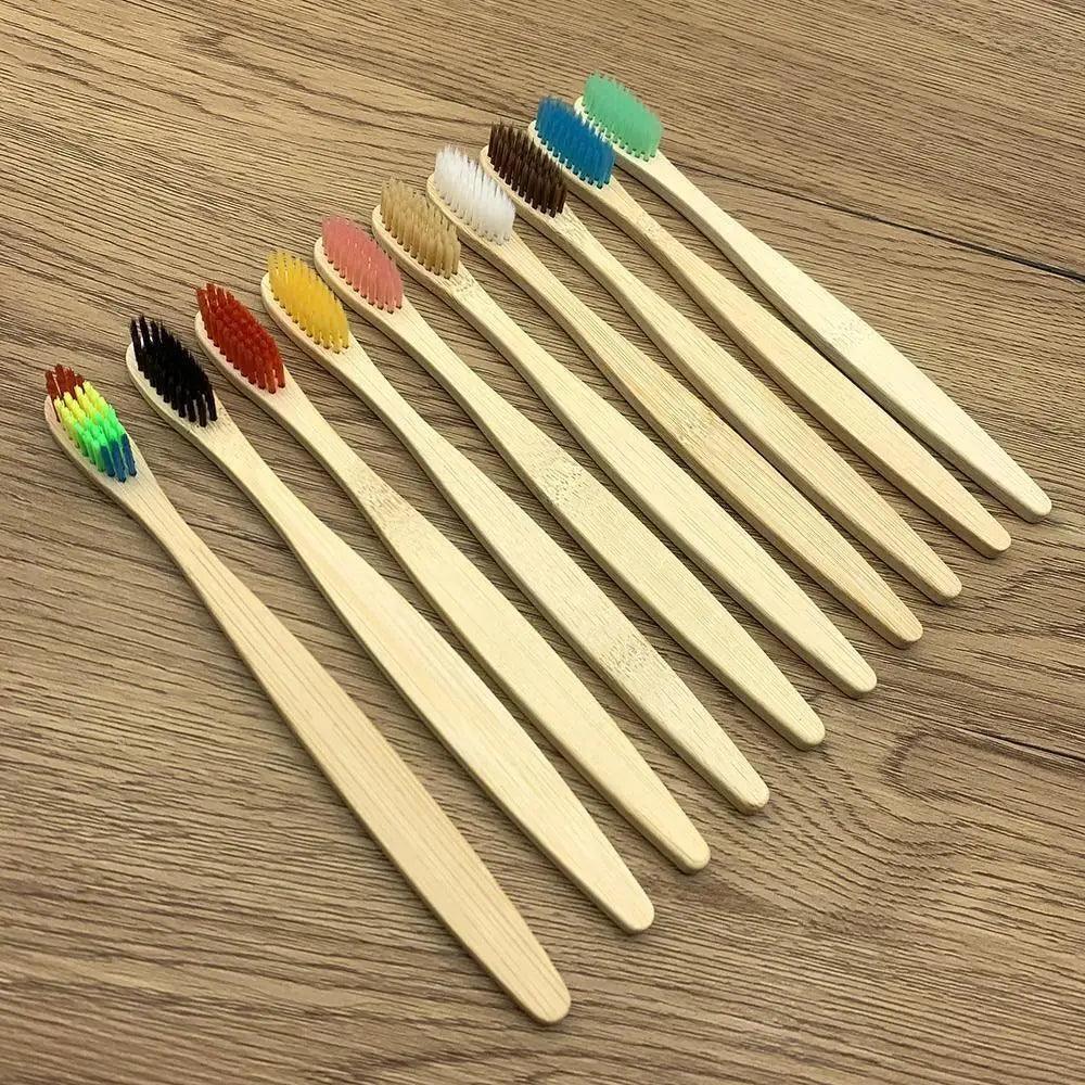10 Pcs Natural Colorful Toothbrush Eco Friendly Soft Bamboo Toothbrush Bamboo Tooth Dental Oral Care Wood Tooth Brushes Stevvex