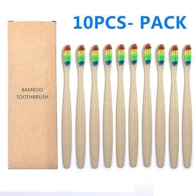 10 Pcs Natural Colorful Toothbrush Eco Friendly Soft Bamboo Toothbrush Bamboo Tooth Dental Oral Care Wood Tooth Brushes Stevvex