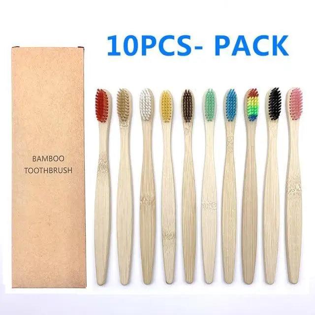 10 Pcs Natural Colorful Toothbrush Eco Friendly Soft Bamboo Toothbrush Bamboo Tooth Dental Oral Care Wood Tooth Brushes Stevvex