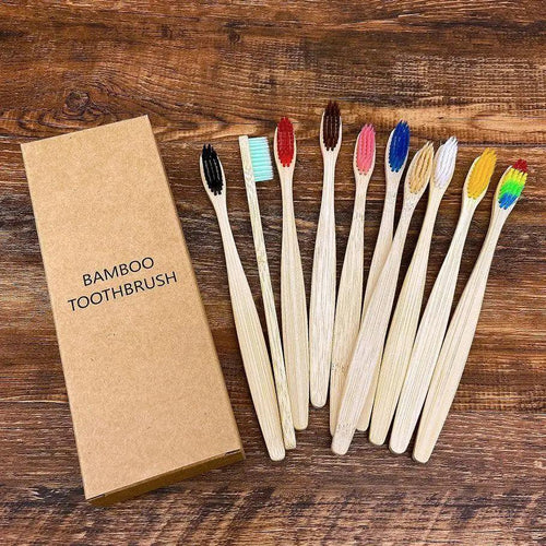 10 Pcs Natural Colorful Toothbrush Eco Friendly Soft Bamboo Toothbrush Bamboo Tooth Dental Oral Care Wood Tooth Brushes Stevvex