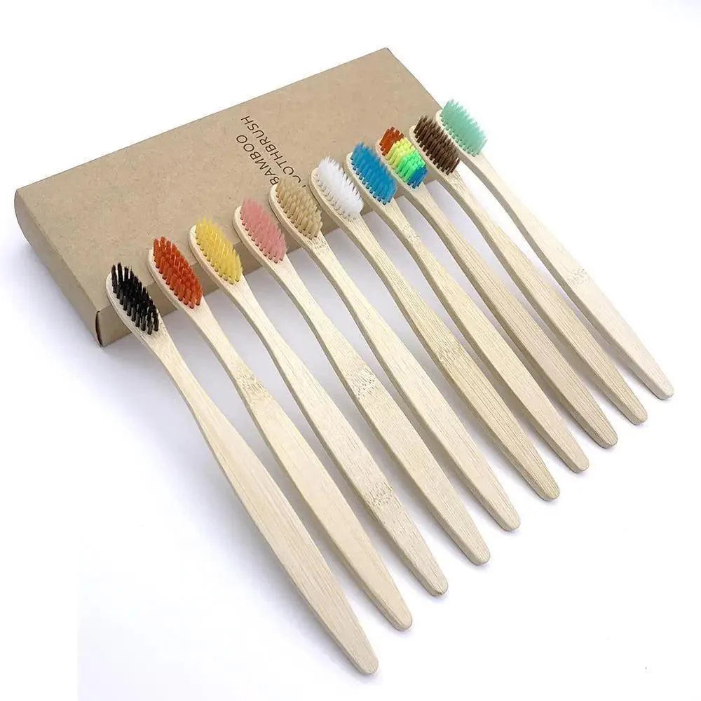 10 Pcs Natural Colorful Toothbrush Eco Friendly Soft Bamboo Toothbrush Bamboo Tooth Dental Oral Care Wood Tooth Brushes Stevvex