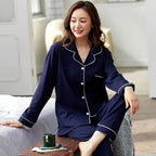 100% Cotton New Trendy  Pajamas For Women Full Sleeves Pajamas Button Down Winter Sleepwear Set Women White Cotton Pajamas Women's Loose Size V-neck Home Suit Long Sleeve Wide Leg Pants Pajamas Casual Home wear Stevvex