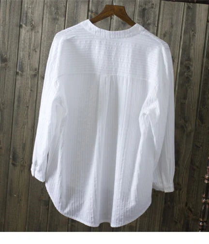 100% cotton white blouse women shirt spring summer elegant V-Neck ladies tops haut femme blusa womens tops and blouses - SJB-DIAMOND ELITES