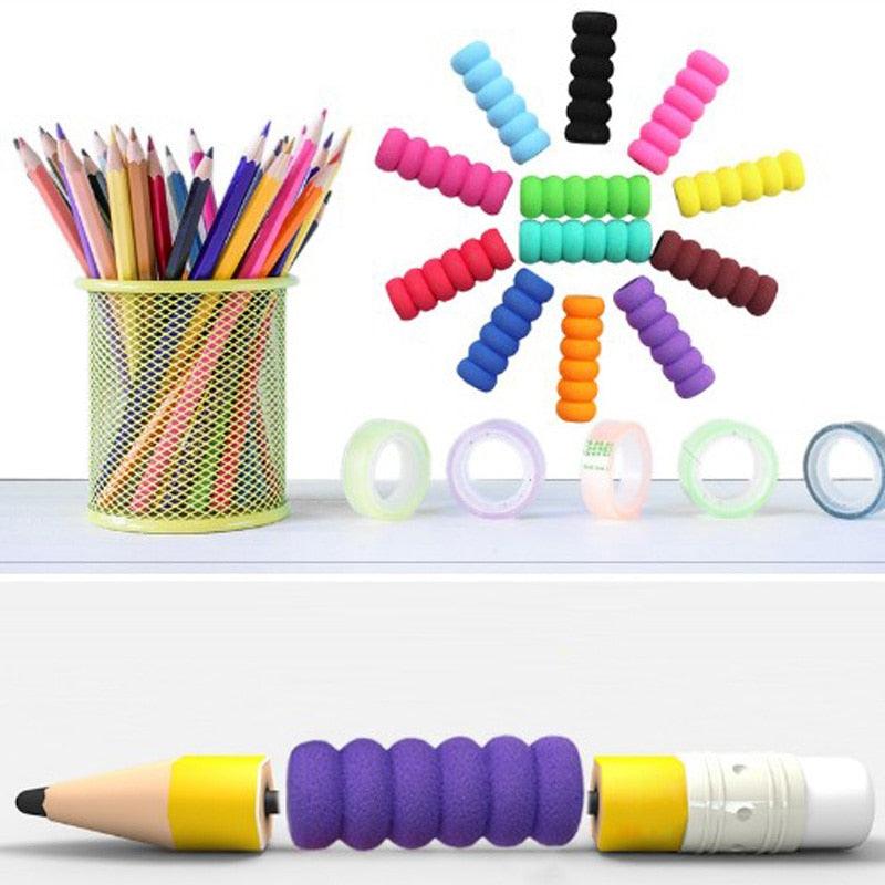 100 Pcs Children Pencil Holder Correction Writing Hold Pen Grip Posture Tool Soft Sponge Writing Posture Corrector Stationery  Colorful Pencil Grippers for Left-Handed and Right-Handed Users Stevvex