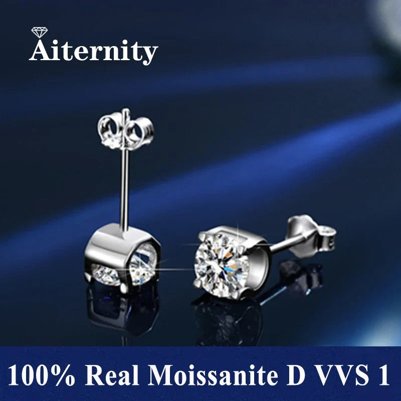 GRA Certified 100% Moissanite Earrings 925 Sterling Silver Studs For Women BandsCo Straps