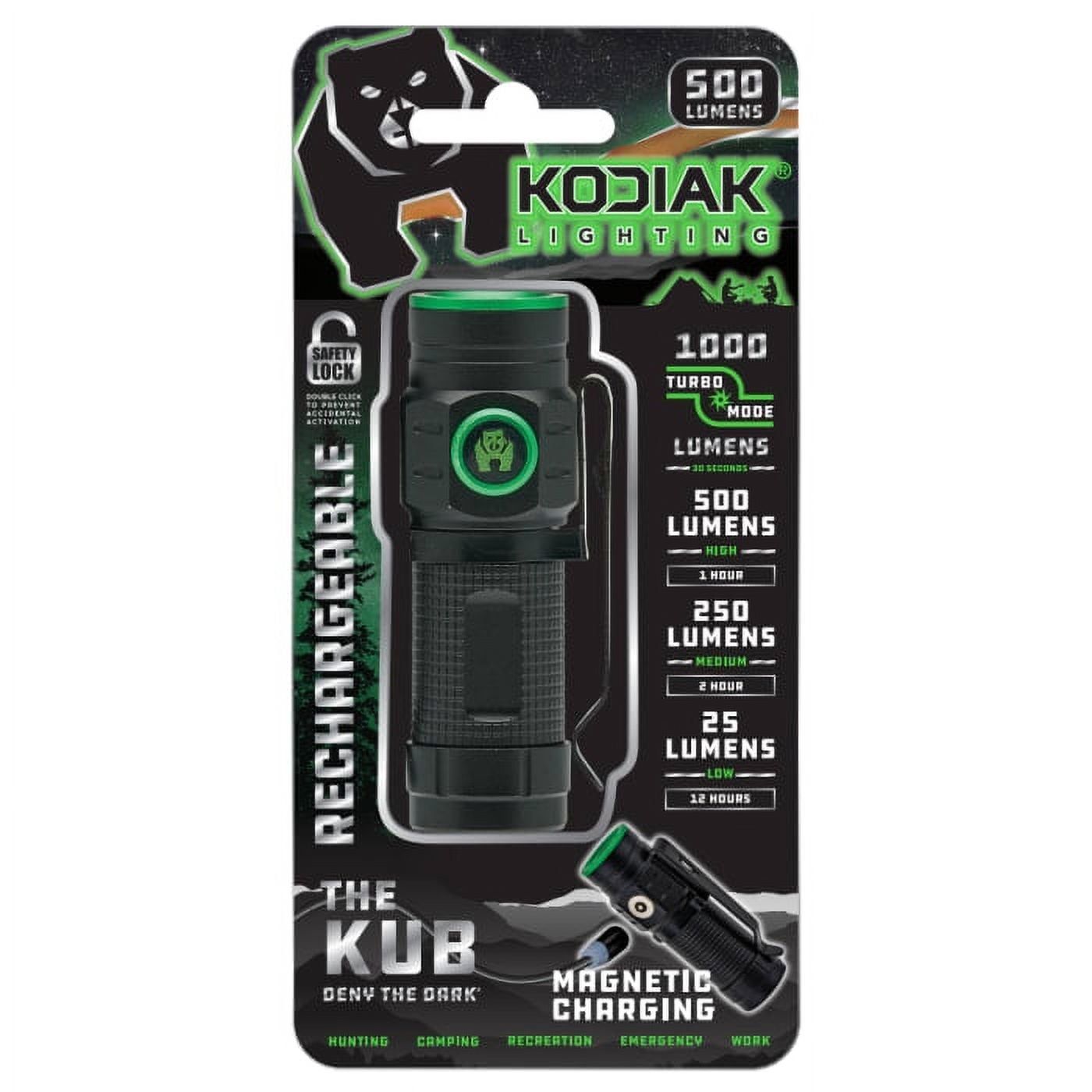 Kodiak Kub Rechargeable Li-Ion 500 Lumens COB LED Flashlight with Charging Cable Turbo, High, Med, Low Modes 0.12 lbs EasyOptionXY LLC