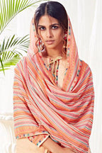 Peach Printed Cotton Suit Set with Mustard Pant & Multicolor Dupatta Purplish Diva