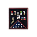 Flag Photo Display Case with Badge Display Case - Oak. The Military Gift Store