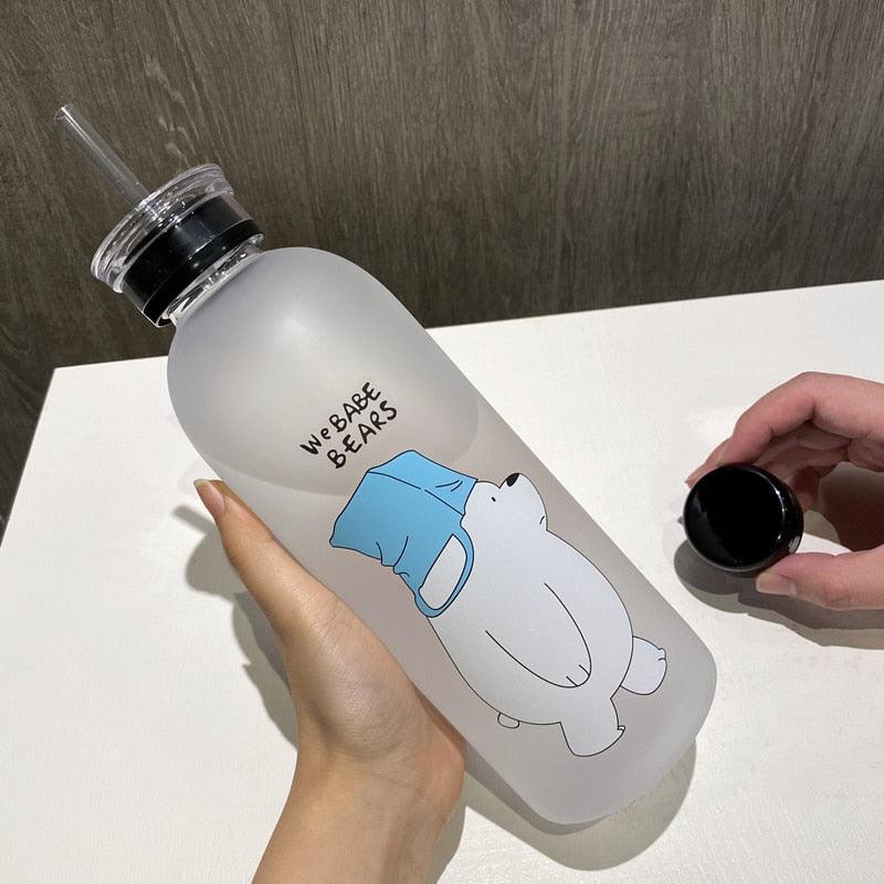 1000ml Water Bottles Cute Panda Bear Cup With Straw Transparent Cartoon Water Bottle Drinkware Frosted Cup Leak-proof  Plastic Straw Cartoon Frosted Leak Proof Panda Bear Pattern Transparent Water Cup Sports Drink Water Bottle Stevvex