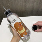 1000ml Water Bottles Cute Panda Bear Cup With Straw Transparent Cartoon Water Bottle Drinkware Frosted Cup Leak-proof  Plastic Straw Cartoon Frosted Leak Proof Panda Bear Pattern Transparent Water Cup Sports Drink Water Bottle Stevvex