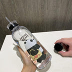 1000ml Water Bottles Cute Panda Bear Cup With Straw Transparent Cartoon Water Bottle Drinkware Frosted Cup Leak-proof  Plastic Straw Cartoon Frosted Leak Proof Panda Bear Pattern Transparent Water Cup Sports Drink Water Bottle Stevvex