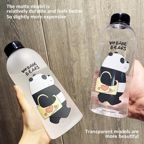 1000ml Water Bottles Cute Panda Bear Cup With Straw Transparent Cartoon Water Bottle Drinkware Frosted Cup Leak-proof  Plastic Straw Cartoon Frosted Leak Proof Panda Bear Pattern Transparent Water Cup Sports Drink Water Bottle Stevvex