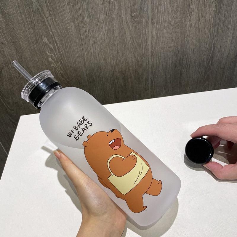 1000ml Water Bottles Cute Panda Bear Cup With Straw Transparent Cartoon Water Bottle Drinkware Frosted Cup Leak-proof  Plastic Straw Cartoon Frosted Leak Proof Panda Bear Pattern Transparent Water Cup Sports Drink Water Bottle Stevvex