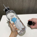 1000ml Water Bottles Cute Panda Bear Cup With Straw Transparent Cartoon Water Bottle Drinkware Frosted Cup Leak-proof  Plastic Straw Cartoon Frosted Leak Proof Panda Bear Pattern Transparent Water Cup Sports Drink Water Bottle Stevvex