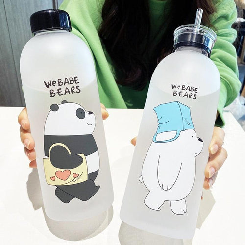 1000ml Water Bottles Cute Panda Bear Cup With Straw Transparent Cartoon Water Bottle Drinkware Frosted Cup Leak-proof  Plastic Straw Cartoon Frosted Leak Proof Panda Bear Pattern Transparent Water Cup Sports Drink Water Bottle Stevvex