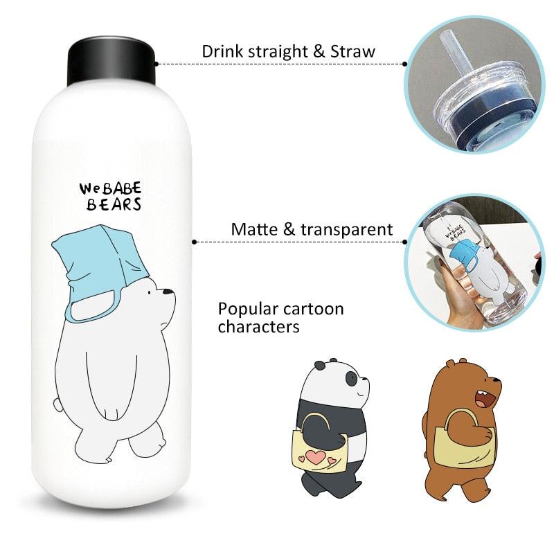 1000ml Water Bottles Cute Panda Bear Cup With Straw Transparent Cartoon Water Bottle Drinkware Frosted Cup Leak-proof  Plastic Straw Cartoon Frosted Leak Proof Panda Bear Pattern Transparent Water Cup Sports Drink Water Bottle Stevvex