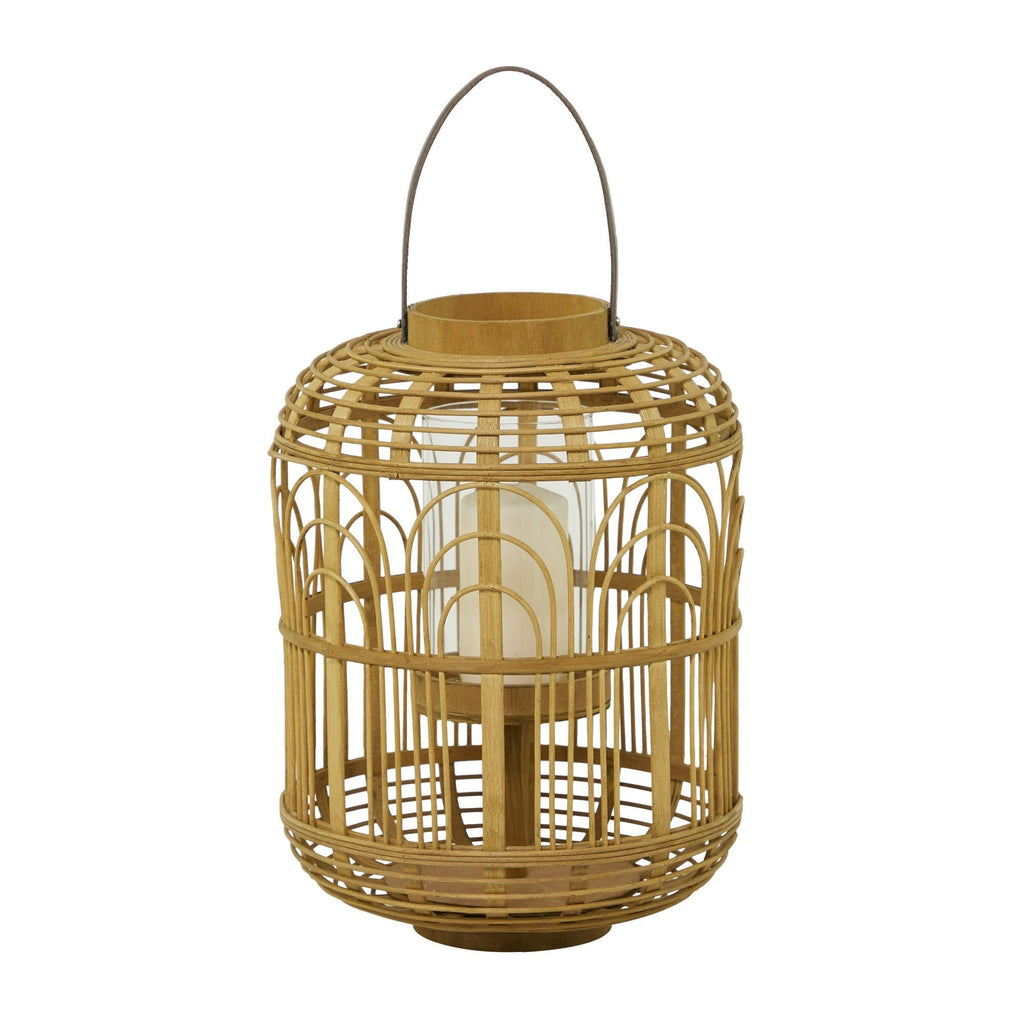 The Novogratz Brown Bamboo Handmade Decorative Candle Lantern with Handle