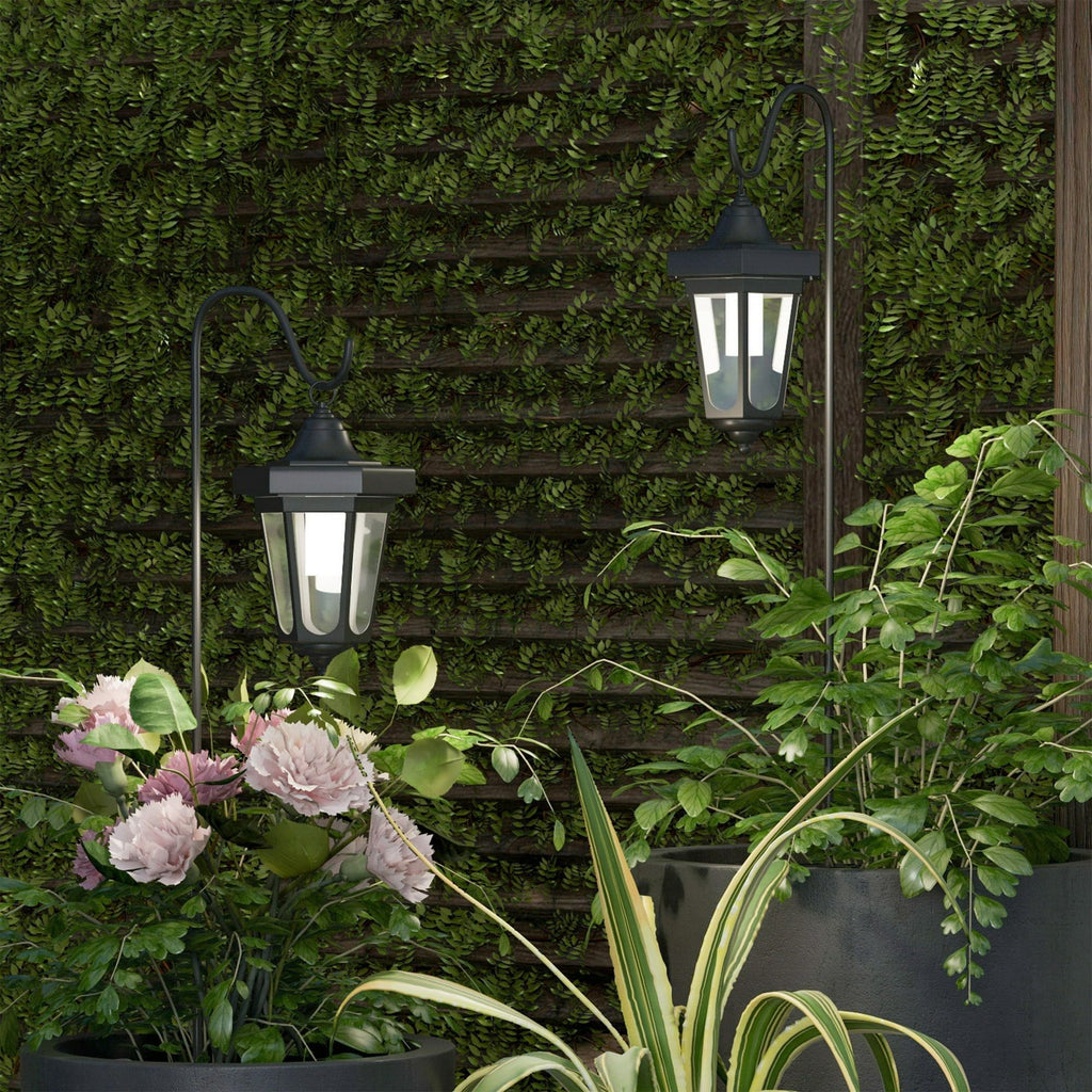 Solar-Powered Outdoor Lights - Set of 2 Weather Resistant Black Hanging Coach Lantern LED Lights with Shepherd Hooks for Mounting by Pure Garden
