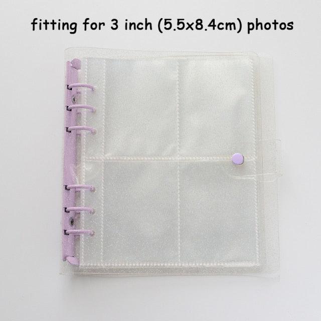 100/200 Pockets Photo Album 3/5 inches Mini Picture Case Name Card Storage Collect Book Photocard Shiny Clear 6-Ring Binder Cover Refillable Notebook Photo Album Stevvex
