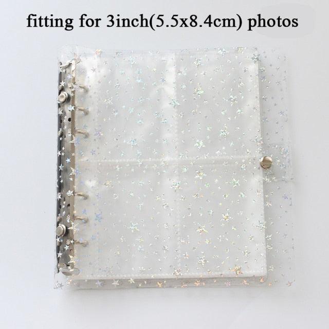 100/200 Pockets Photo Album 3/5 inches Mini Picture Case Name Card Storage Collect Book Photocard Shiny Clear 6-Ring Binder Cover Refillable Notebook Photo Album Stevvex