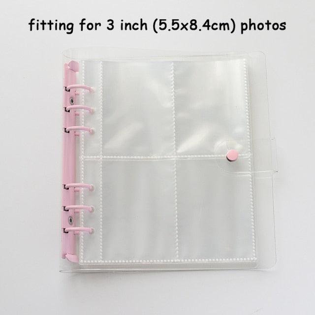 100/200 Pockets Photo Album 3/5 inches Mini Picture Case Name Card Storage Collect Book Photocard Shiny Clear 6-Ring Binder Cover Refillable Notebook Photo Album Stevvex