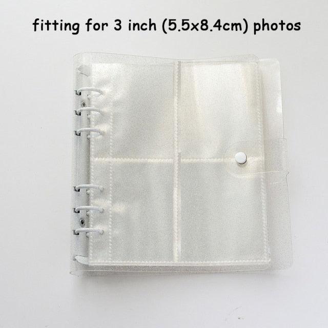 100/200 Pockets Photo Album 3/5 inches Mini Picture Case Name Card Storage Collect Book Photocard Shiny Clear 6-Ring Binder Cover Refillable Notebook Photo Album Stevvex