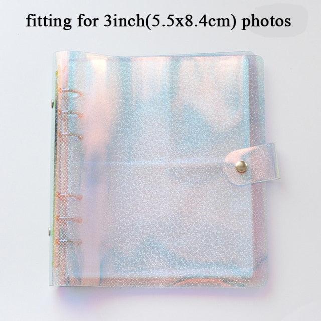 100/200 Pockets Photo Album 3/5 inches Mini Picture Case Name Card Storage Collect Book Photocard Shiny Clear 6-Ring Binder Cover Refillable Notebook Photo Album Stevvex