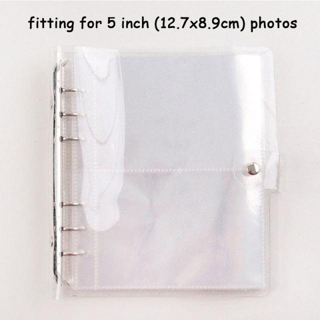 100/200 Pockets Photo Album 3/5 inches Mini Picture Case Name Card Storage Collect Book Photocard Shiny Clear 6-Ring Binder Cover Refillable Notebook Photo Album Stevvex