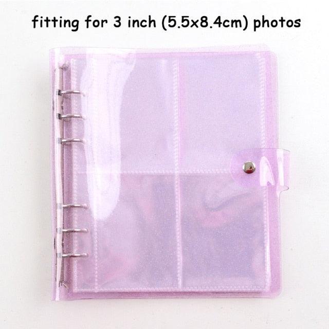 100/200 Pockets Photo Album 3/5 inches Mini Picture Case Name Card Storage Collect Book Photocard Shiny Clear 6-Ring Binder Cover Refillable Notebook Photo Album Stevvex