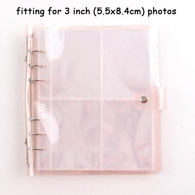 100/200 Pockets Photo Album 3/5 inches Mini Picture Case Name Card Storage Collect Book Photocard Shiny Clear 6-Ring Binder Cover Refillable Notebook Photo Album Stevvex